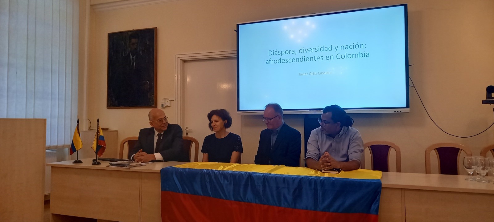 Embajador Ruiz, Dra. Katalin Jancsó, dr. Tibor Berta y Javier Ortiz Cassiani en la Universidad de Szeged.