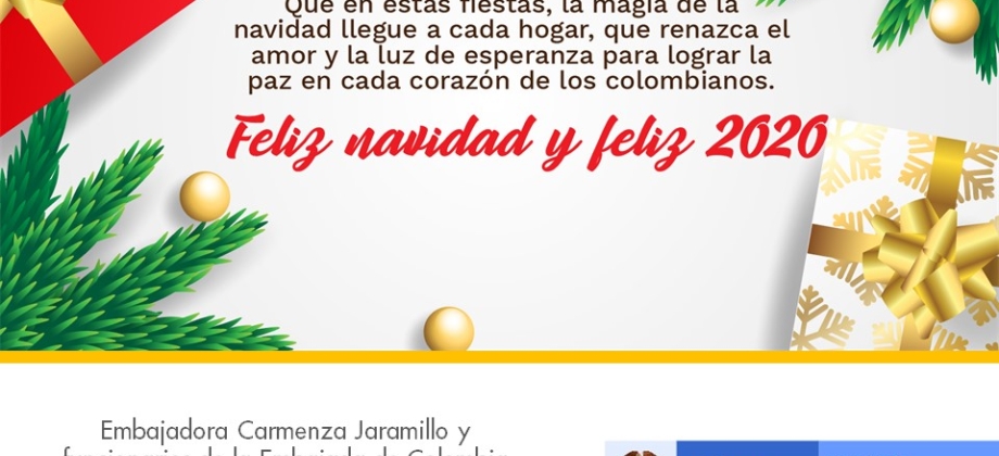 Embajadora Carmenza Jaramillo y funcionarios de la Embajada de Colombia en Hungría les desean feliz Navidad y feliz 2020